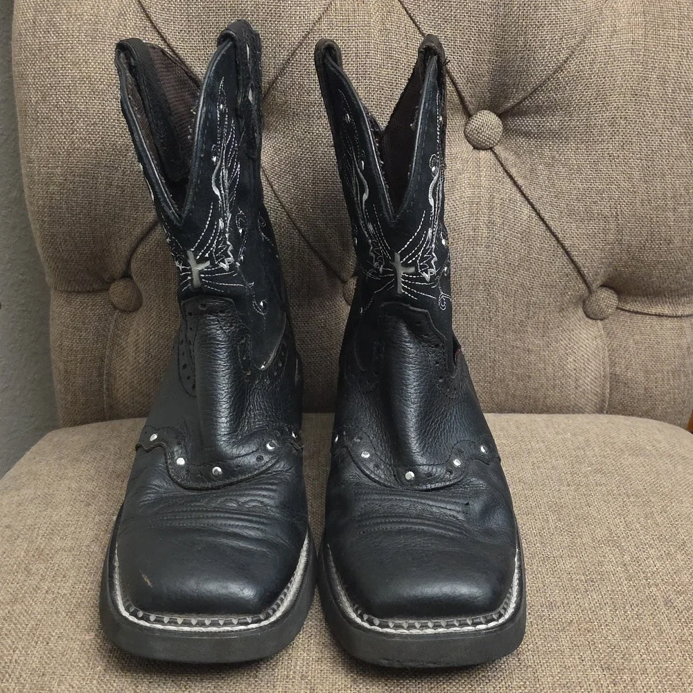 Black Women's Justin Western Square Toe Boots 7.5 - Picture 4 of 12